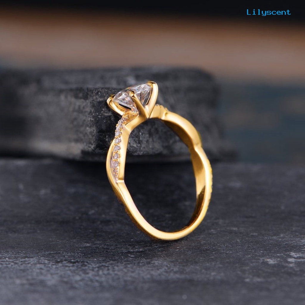 Ls Perhiasan Cincin Nikah Hias Cubic Zirconia Berlian Imitasi Elegan Untuk Wanita