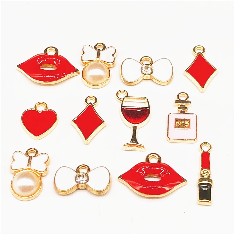 4pcs Liontin Kalunggelanganting Enamel DIY Bahan Alloy Warna Merah Charms