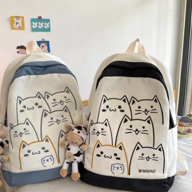 samasuka.shop - Tas Wanita Motif Kucing Lucu Funny Cat Ransel Gendong Cewek Tas Punggung