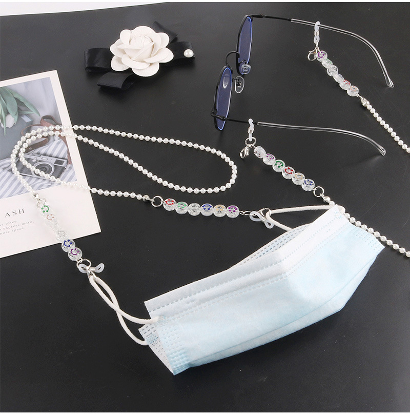 Glasses Chain Hanging Neck Mask Anti-lost Rope Dual-use Smiley Face Pearl Mask Lanyard 75cm