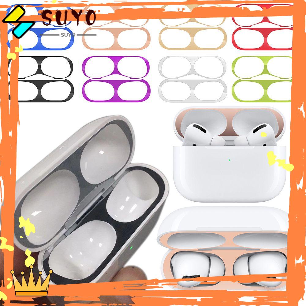 SUYOU Ultra Thin Dust Guard Skin Protector Iron Shavings For AirPods Airpod Pro Accessories Protective Cover Dust-proof Electroplate Metal Film Sticker/Multicolor