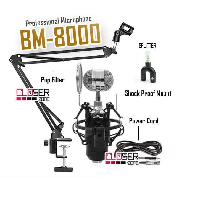 Paket recording smule mic condenser BM-8000 Original TAFFWARE Full Set - golden