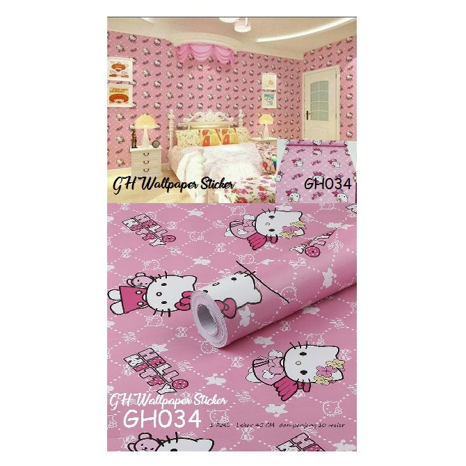 Wallpaper dinding 3d motif elegant / Wallpaper dinding kamar tidur anak wallstiker Motif Hello Kitty Ukuran 45cm x 9m