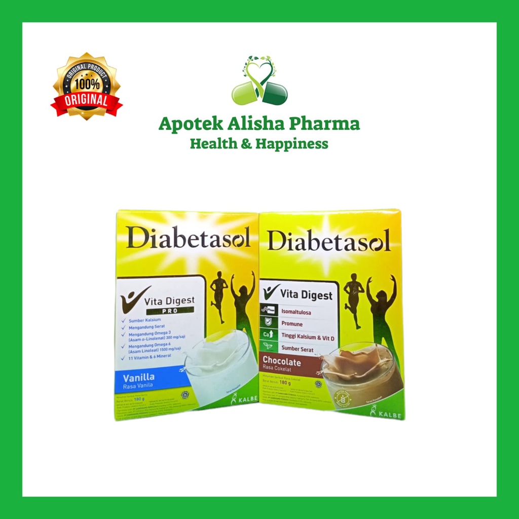 Diabetasol Vita Digest 170gr - Susu Sumber Serat Tinggi Kalsium Untuk Penderita Diabetes Rasa Coklat / Plain / Vanila