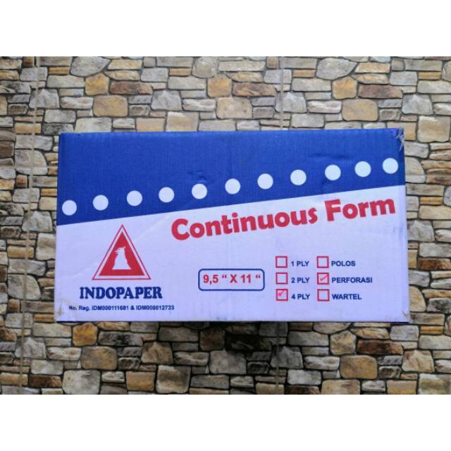 

INDOPAPER - CONTINOUS FORM PAPER 4 PLY PERFORASI BAGI DUA