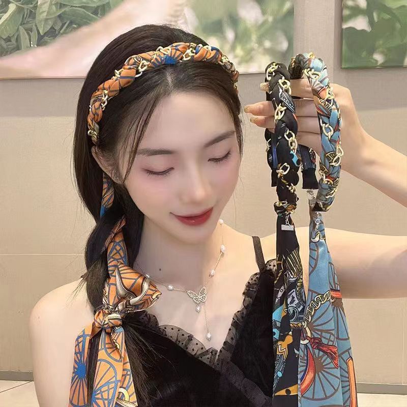 Bando Tali mutiara Korea Dari Gaya Ins Rambut Panjang Dengan Jarum Jam Temperamen Busur Simpul Pita Rambut