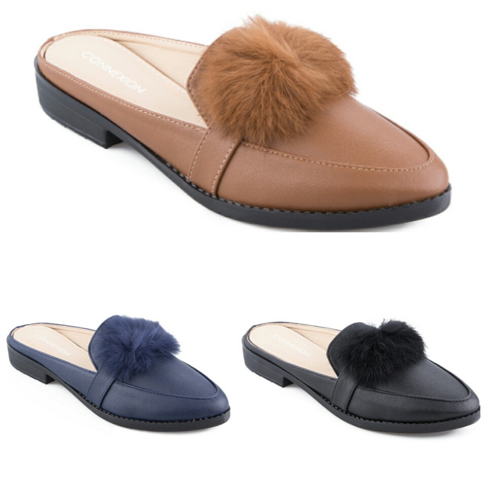 NEVADA Sepatu Selop Pompom Bulu Cantik pesta kasual merk NEVADA Sepatu Selop Pompom Bulu Cantik pesta kasual merk