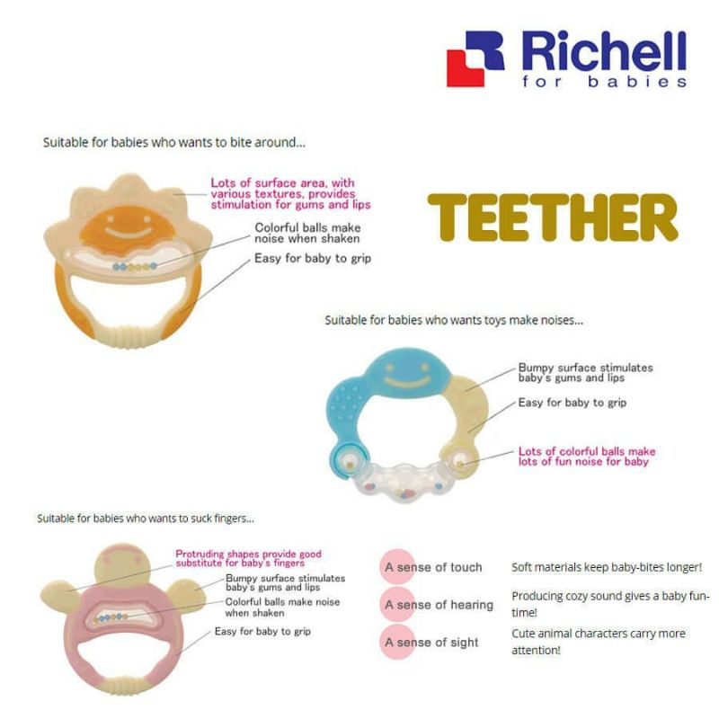 RICHELL Teether with Case | Mainan Gigitan Bayi | Teething Toys | Rattle Teether Richell dengan Casing