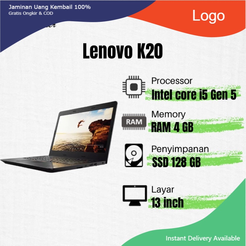 Laptop Lenovo ThinkPad K20 Core I5 Gen 5 RAM 4 GB/ 8 GB HDD 320GB SSD 128 / 256 GB Win 10