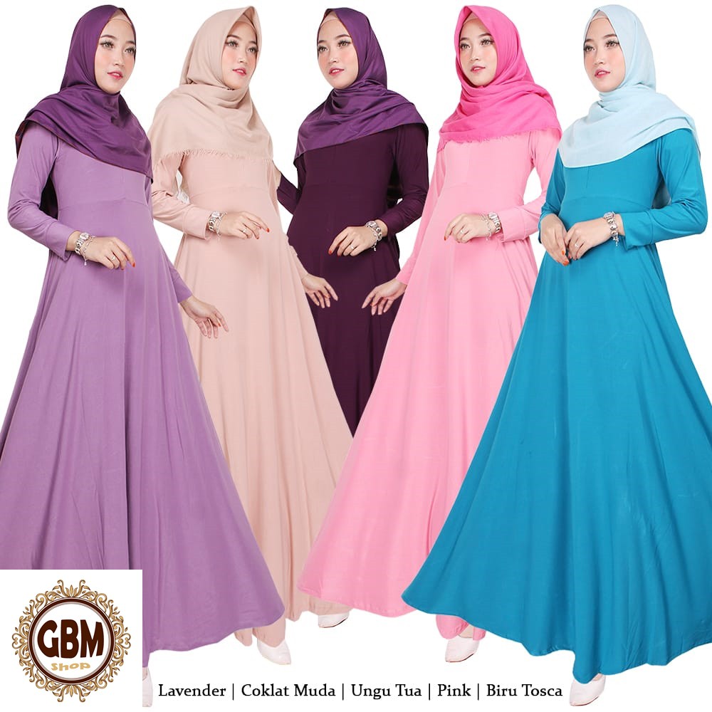gbm_shop (PROMO) Gamis Polos Jersey / Baju Muslim / Gamis Jersey Ready 35 Warna