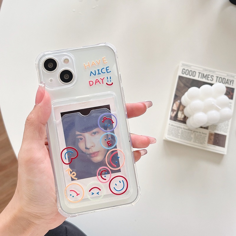 Soft Case Pelindung Transparan Desain smileycard Untuk iPhone 12 13 Pro Max 11 X XR XSMAX 7 8 plus