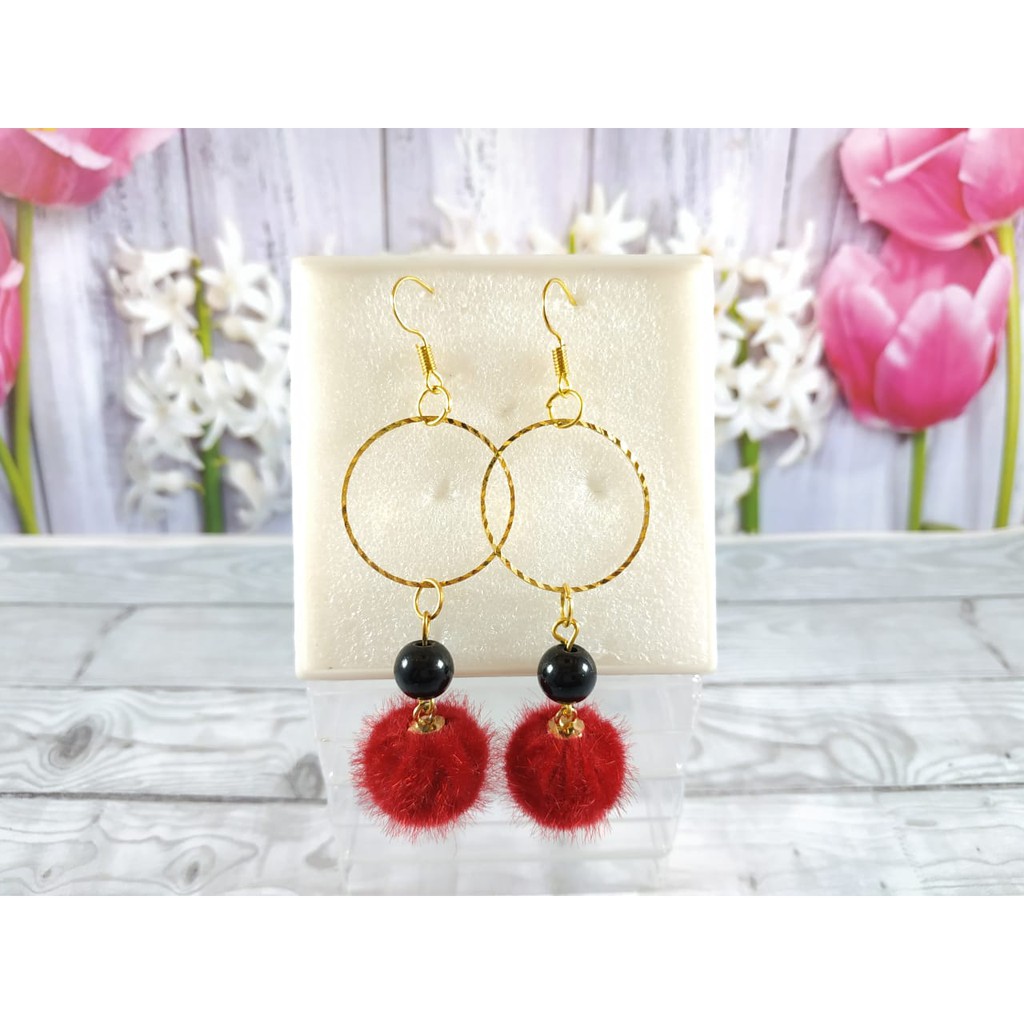 ANTING POMPOM LUCU - AKSESORIS ANTING Fashion wanita Manik Hoop - GIWANG - KERABU ANTING JUNTAI