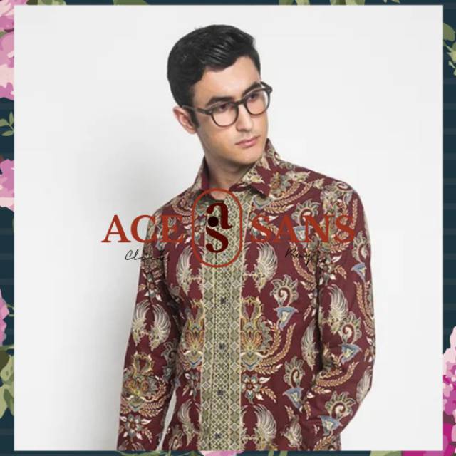 Alisan Kemeja Lengan Panjang Batik Kombinasi 10512 Merah Slimfit | Kemeja | Alisan | Original