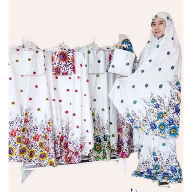 Mukena dewasa rayon motif bali / travelling / jalan / pouch