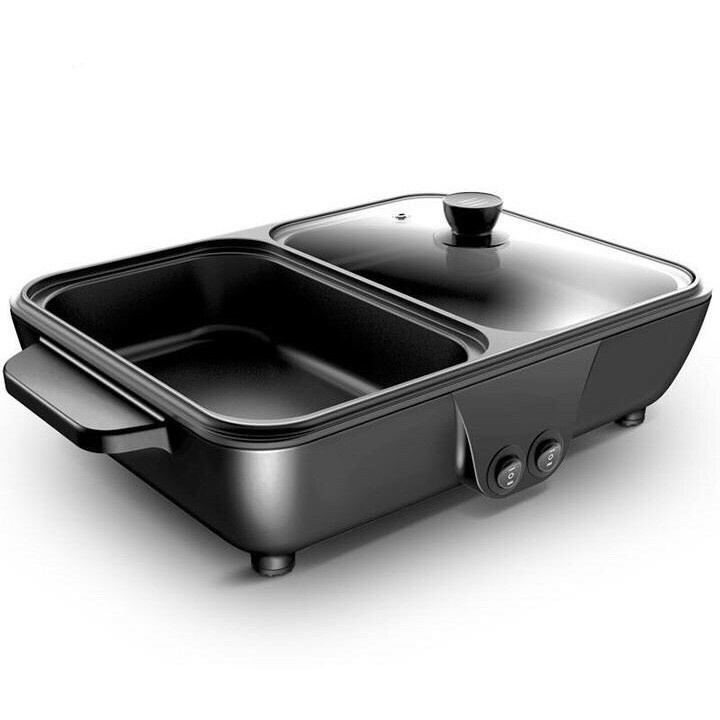 Kompor Panggangan Bbq Dan Hotpot Elektrik 2 In 1 Grill Bbq Hotpot Elektrik Anti lengket Panggangan listrik serbaguna Bakar Bakso Sate Sosis Rebus Goreng Bakar Panci Listrik Barbeque Steamboat Teppanyaki Panggangan-DG-2 HITAM+bubble