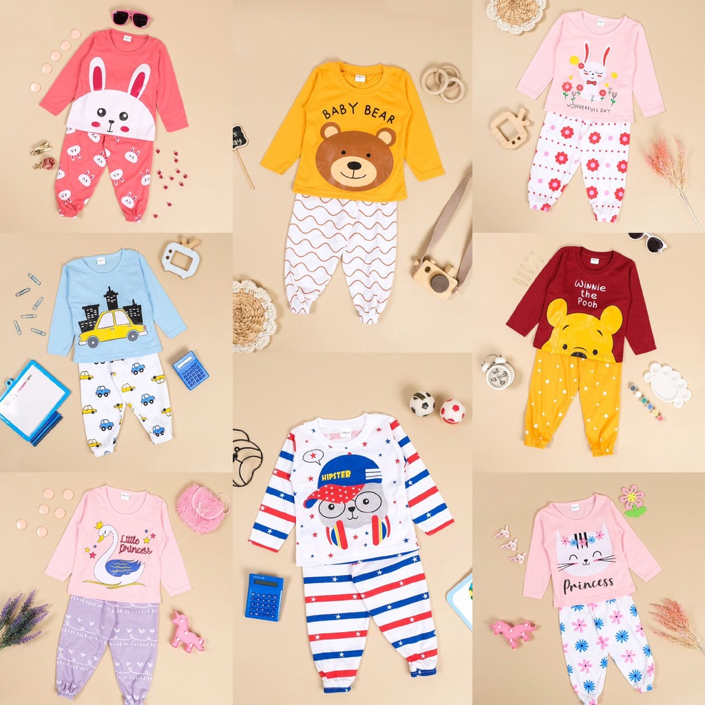 Owlet - setelan anak / piyama anak bergambar / piyama panjang / baju tidur anak