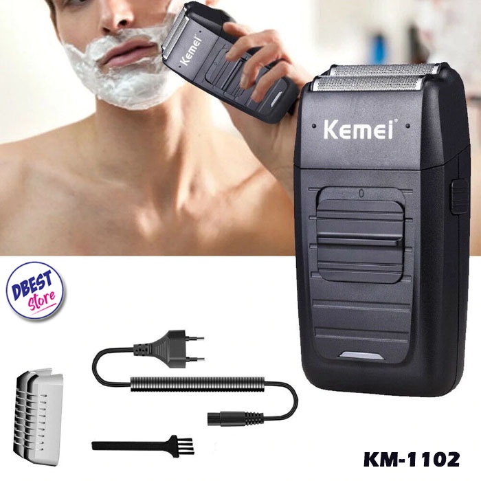 DBEST - Alat Cukur Kumis dan Jenggot - Shaver KEMEI KM-1102 / KM 1102  Alat Cukur Rambut Elektrik Rechargeable Tanpa Kabel (Double Blade Beard Shaver)