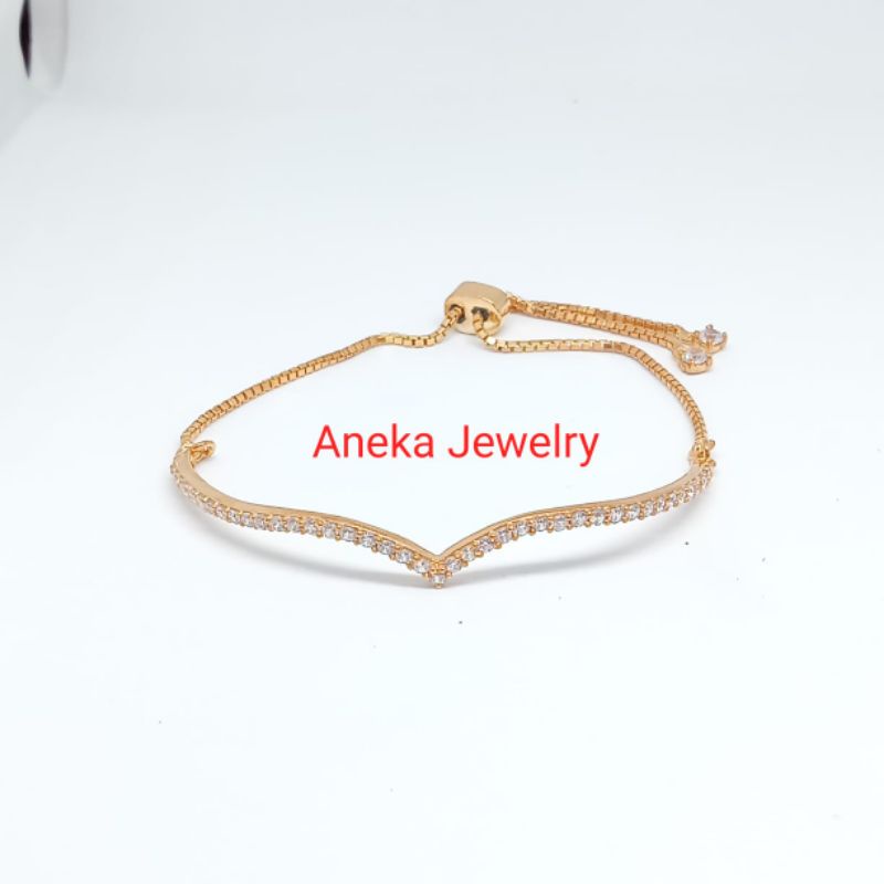 Gelang Serut Itali V mata2, Perak 925, Sepuh Emas Rosegold