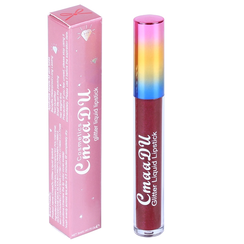 CMAADU GLITTER LIQUID LIPSTICK Lipstik Tahan Air Tahan Lama Shimmer Merah Bibir Berwarna Merah Muda