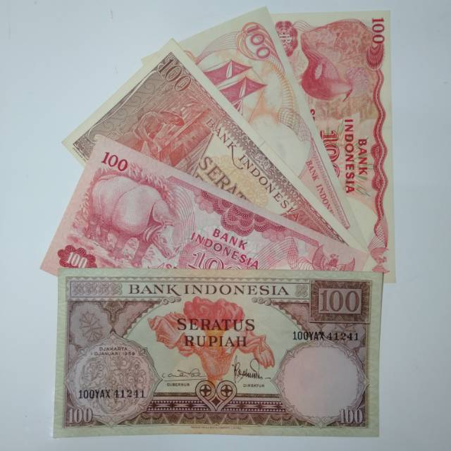 SET UANG KUNO 100 RUPIAH - 5 LEMBAR BERBEDA TAHUN - KOLEKSI HOBI