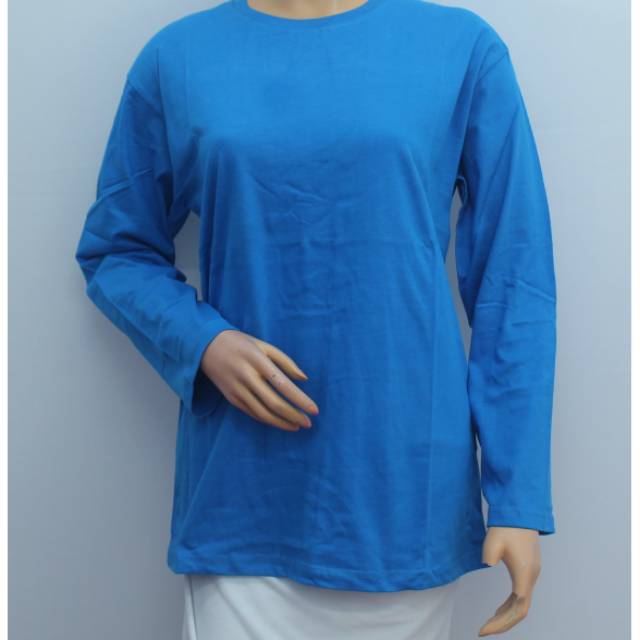 Kaos polos lengan panjang bahan cotton combed 20s warna biru turkis