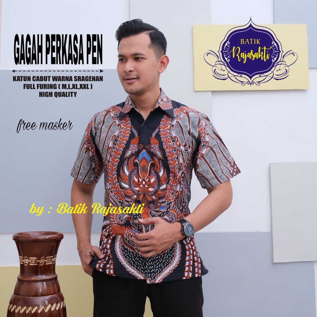 GAGAH PERKASA RAJASAKTI KEMEJA BATIK SOLO PRIA LENGAN PENDEK LAPIS FURING ATASAN BATIK PREMIUM MODERN KATUN HALUS BAHUWIRYA  BANAMITRA BANAMITRA PUTIH BANGSAWAN BAYU PUTRA BERLIAN BIRU BHARATAYUDA BIMASENA BIRENDRA BIRU INDAH BRAHMAKERTA BRAHMAKERTA MERAH