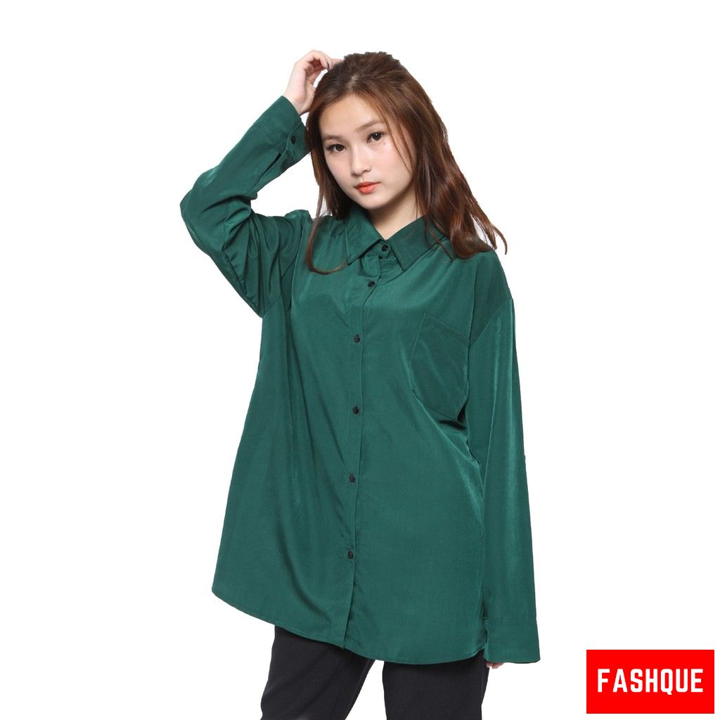 Kemeja Wanita Jumbo Lengan Panjang Polos Casual Oversize Terbaru Murah Kekinian - 0064-ARMY