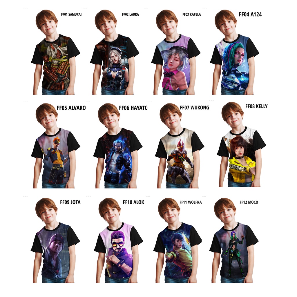 BAJU KAOS DISTRO FREE FIRE - KAOS GAMING ANAK FREE FIRE FF karakter free fire ff