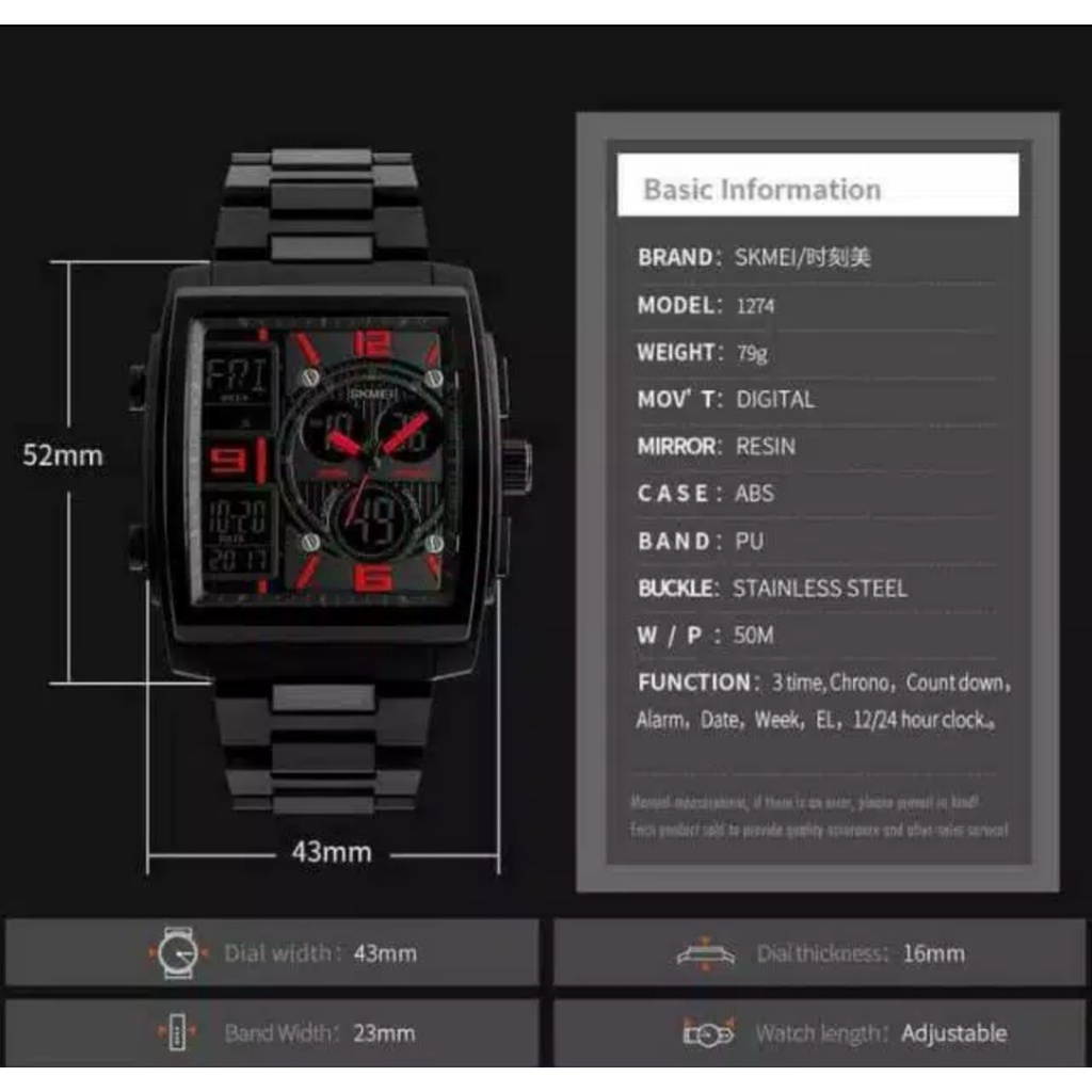 [✅COD]  SKMEI 1274 Jam Tangan Pria Digital Analog Dual Time Tali ABS Water Resistant 50m Jam Tangan Cowok Sport SKMEI