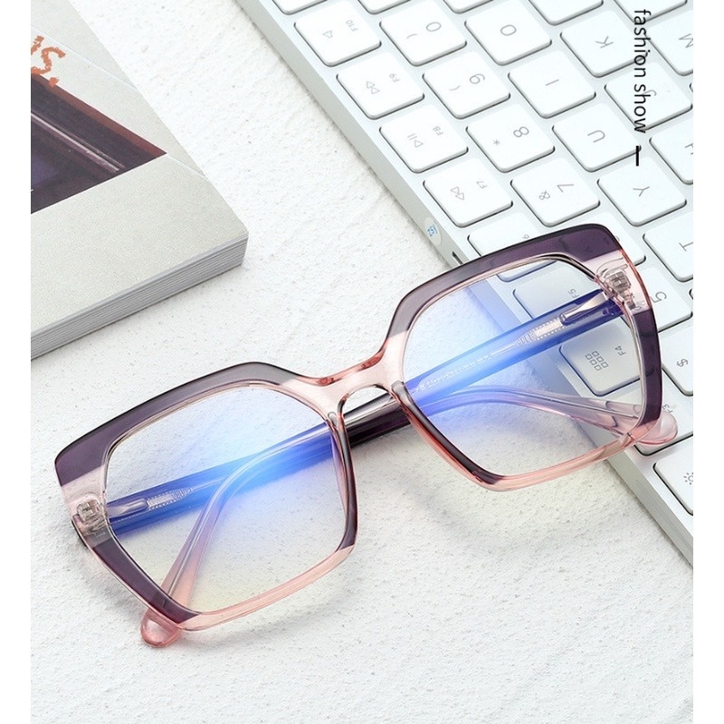 (YUZHU) Mode Baru Two Tone Bingkai Persegi Anti Cahaya Biru Kacamata Vintage Fashion Design Sense Eyeglasses Wanita