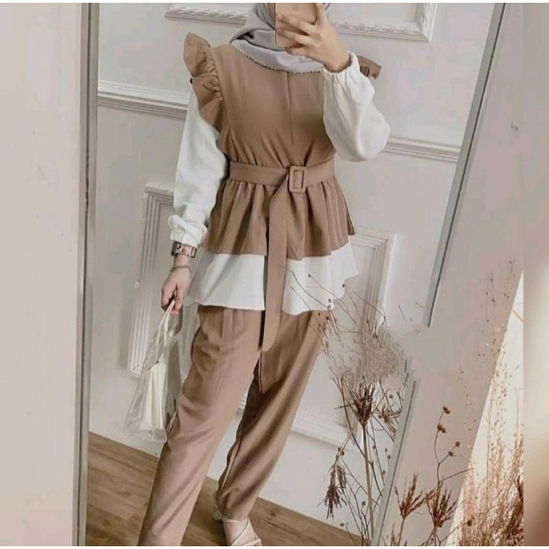 PROMO ONE SET FINA  / ONE SET  STANDART JUMBO / ONE SET - RAYON - ZAZA  / LD 100/105/110/115/120 CM  DAILY  TUNIK WANITA SET MOSCREPRE PREMIUM-MALIKA MOCA SET
