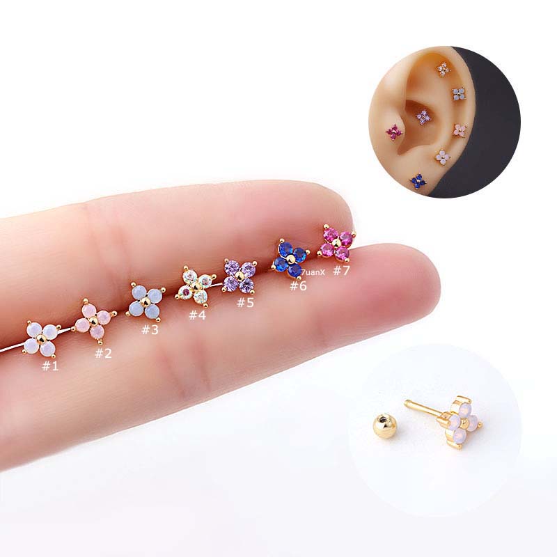 1pc Anting Stud Bentuk Bunga Bahan Stainless Steel 20Gauge Untuk Wanita