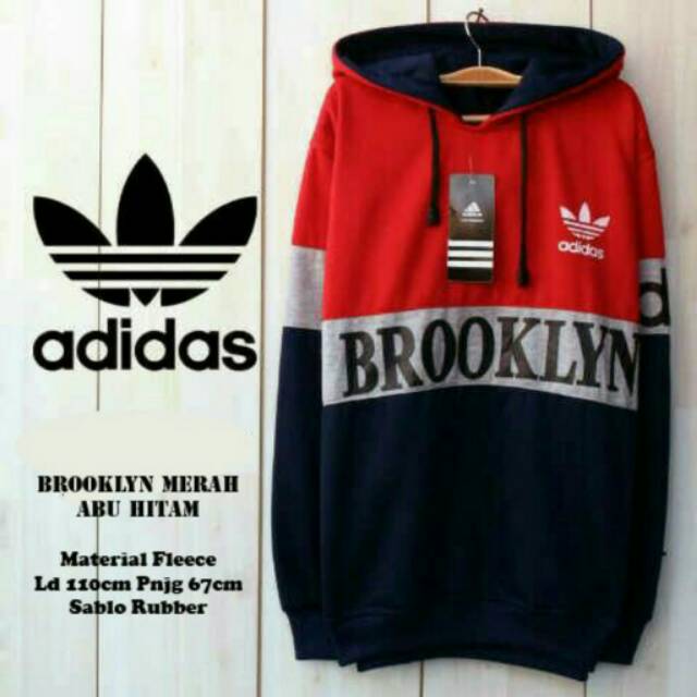 Jaket adidas brooklyn merah abu hitam