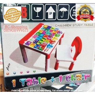 Meja Belajar + Kursi Anak Akako ( Meja + Kursi Set Plastik Akako ) - Merah Otskalabel