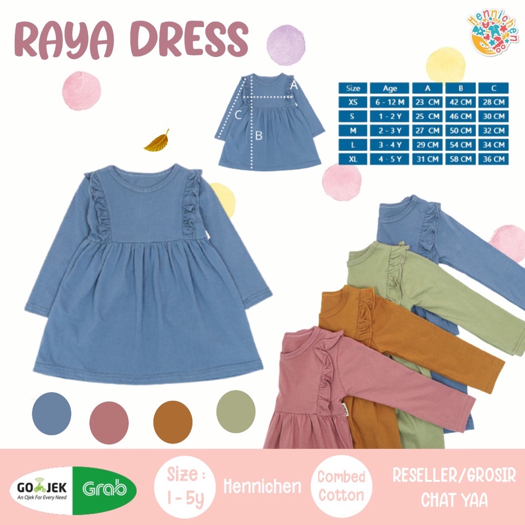 RAYA RUFFLE LONG DRESS DRESS ANAK LENGAN PANJANG FASHION ANAK PEREMPUAN 6 BULAN - 5 TAHUN CBC