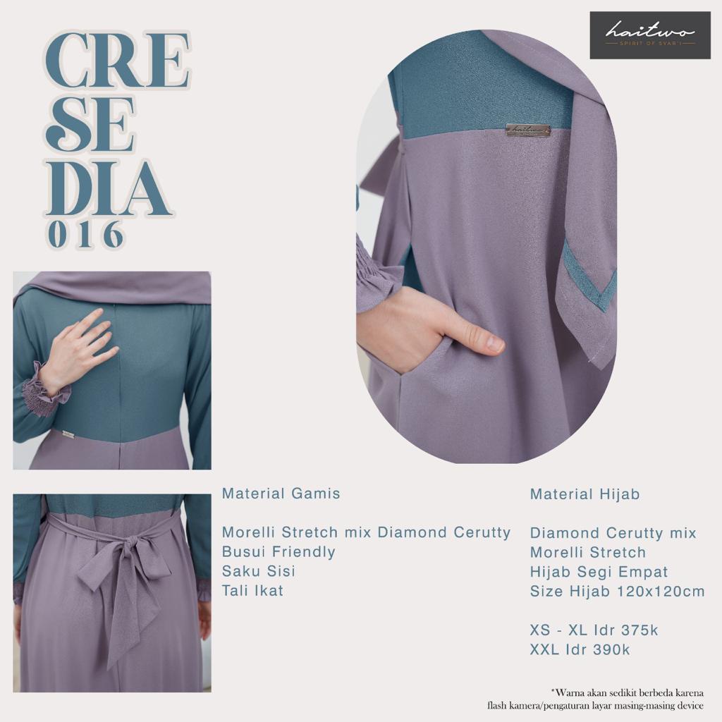 Haitwo Cresedia 016 Set Gamis Dan Jilbab Bahan Morelli Stretch Mix Diamond Ceruty Dress Wanita Muslimah Syari