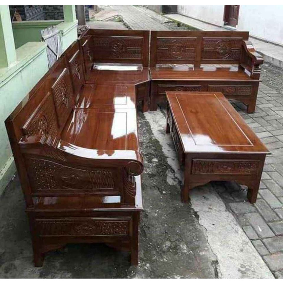 Kursi Tamu Pojok Sudut Kayu Jati Minimalis Bagong