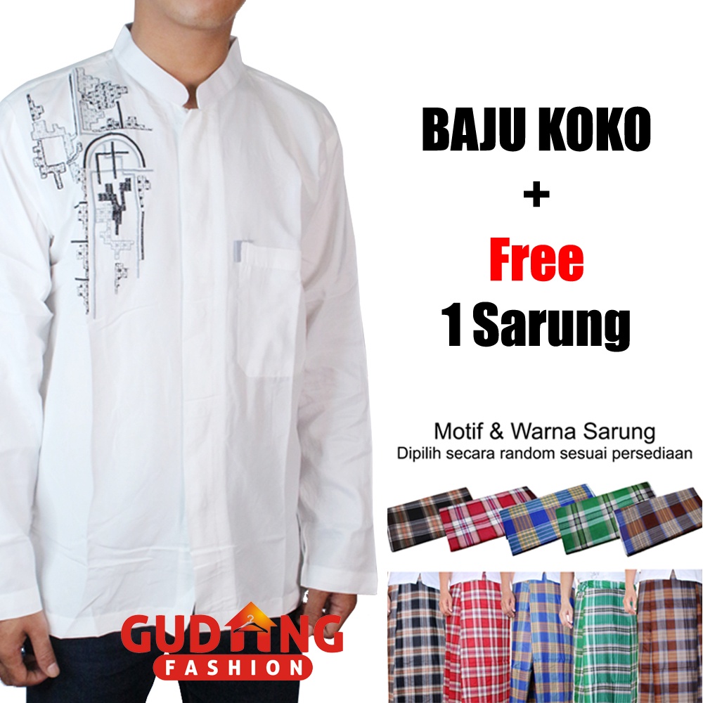 Baju Muslim Pria Koko Moden Lengan Panjang + Free Sarung