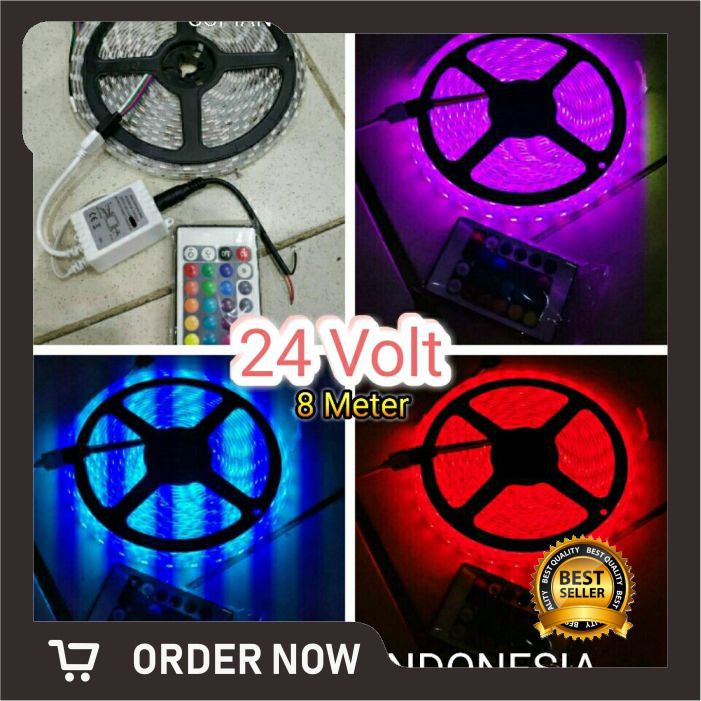 LED Strip Roll RGB 5050 DC 24 Volt Untuk Bus Truk Kontrol Remote Warna BANYAK