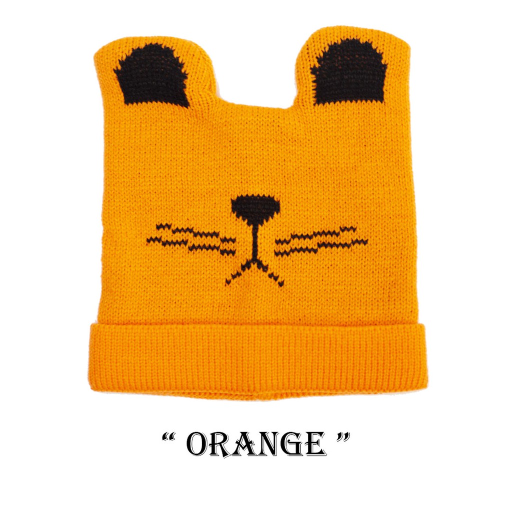 Kupluk Anak Bayi Cewek Cowok Karakter Kucing Polos / Bordir Nama Suka Suka-Orange