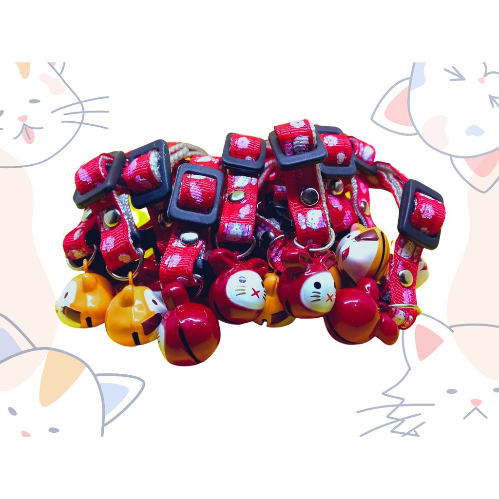 Kalung Tali Motif Jahit + Lonceng Karakter Untuk Kucing &amp; Anjing