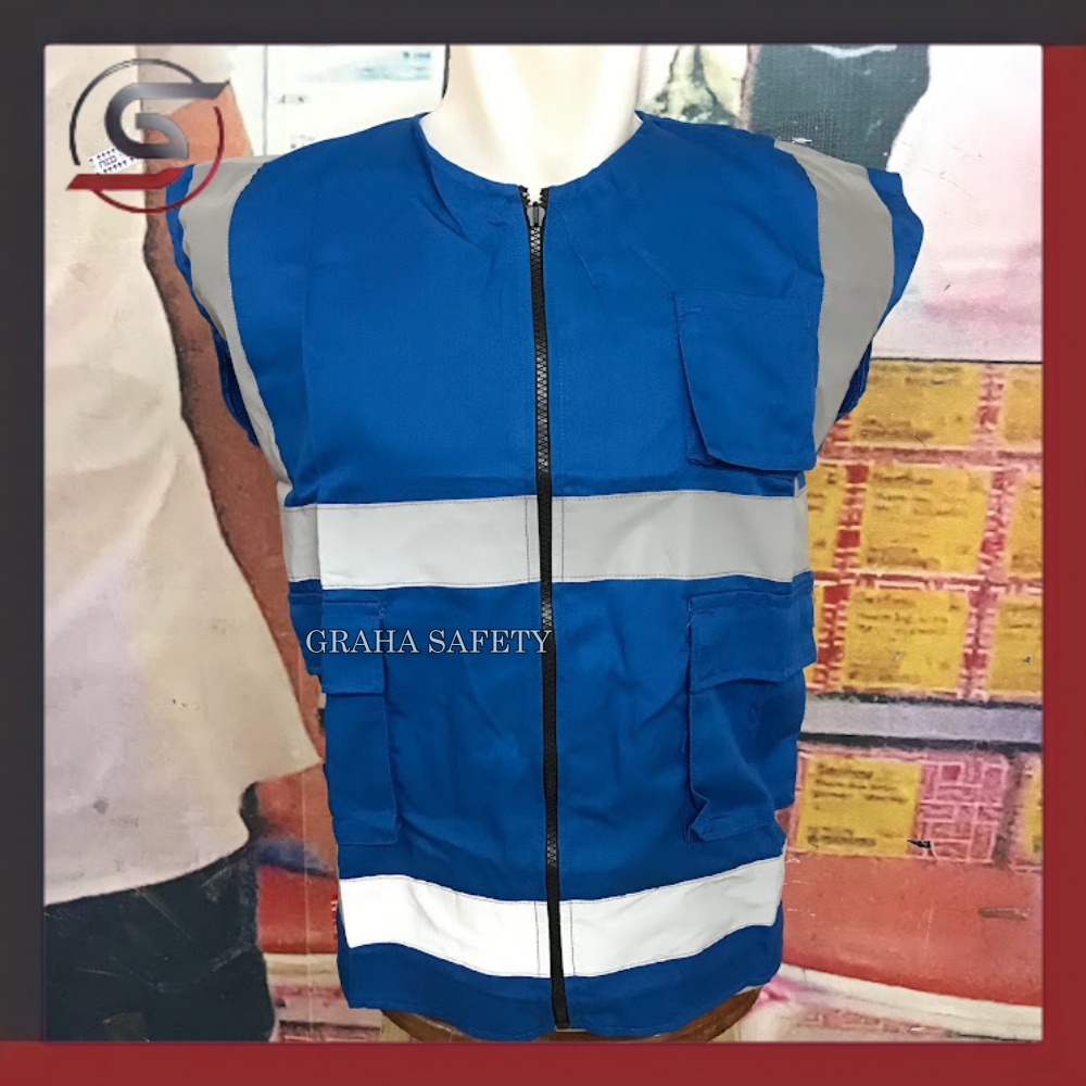 Rompi Safety American Drill Warna Biru Pertamina - Rompi Safety Proyek Warna Biru