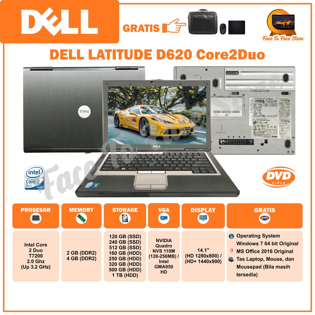 Laptop Terlaris.Dell Latitude D620.Intel Core2Duo.Ram 2GB/4GB.HDD 160GB/250GB/320GB/500GB/1TB  SSD 1