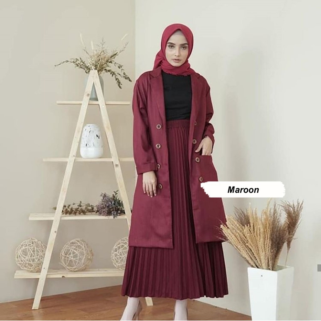 ROK PLISKET MURAH PRISKET PLEATED SALE POLOS REMPEL MUSLIMAH SKIRT ABG FLARE SKIRT MAYUNG FLOWY-MAROON