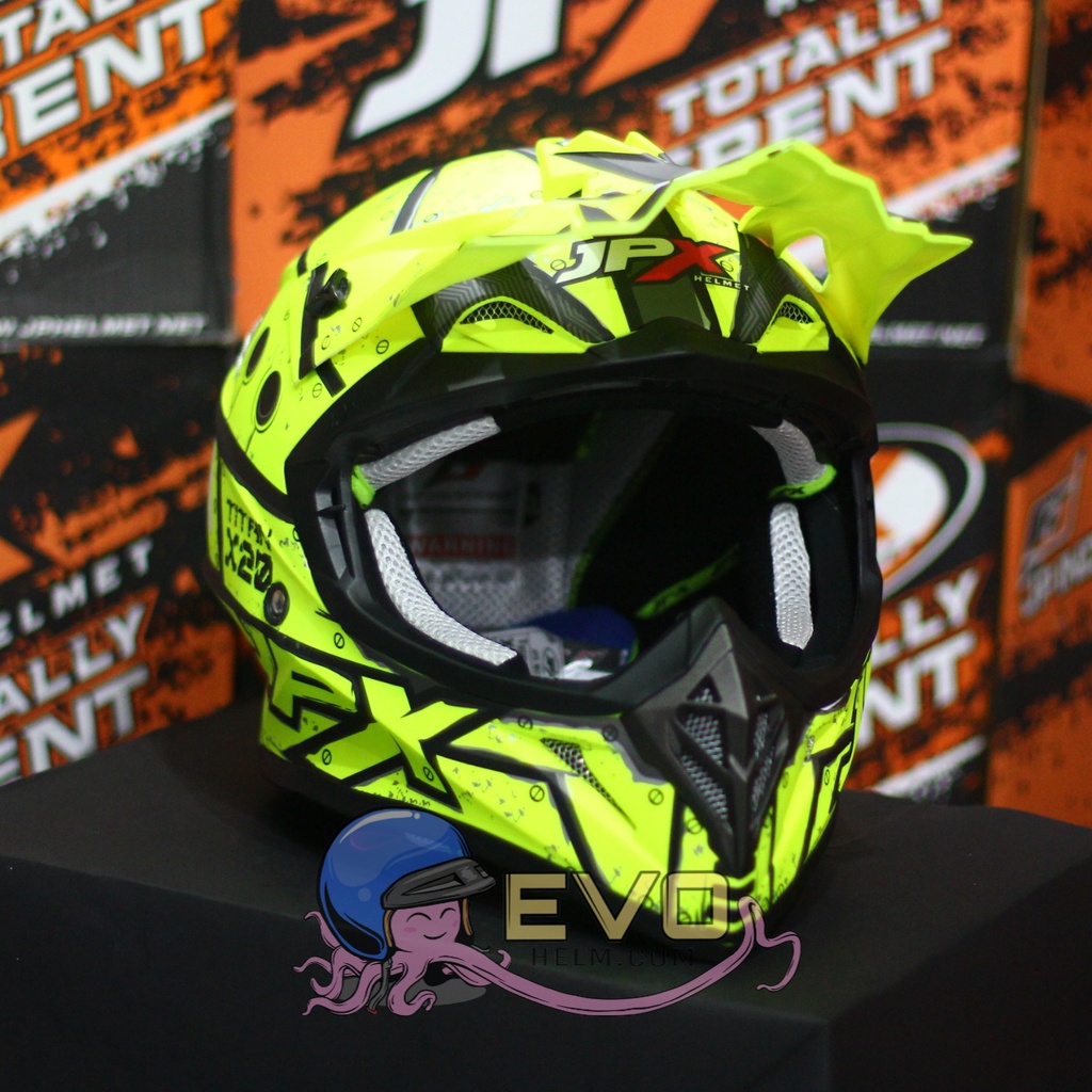 HELM JPX CROSS_FOX1 SERI X20 - FLUO YELLOW GLOSS + GOOGLE SNAIL (ONGKIR 2 KG) HELM JPX X20 TITAN JPX CROSS MOTIF TITAN JPX X20 YELLOW HELM JPX TERBARU