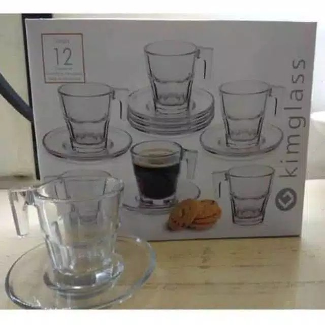 Gelas Cangkir mini plus piring espresso kimglass 1set 6pc