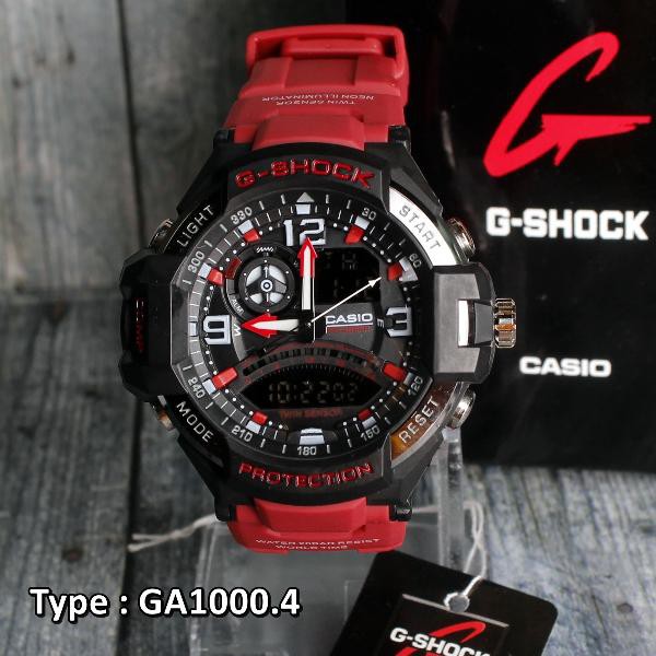 Jam Tangan G Shock Pilot Navy Edition Casio GA1000 Tali merah red black hitam