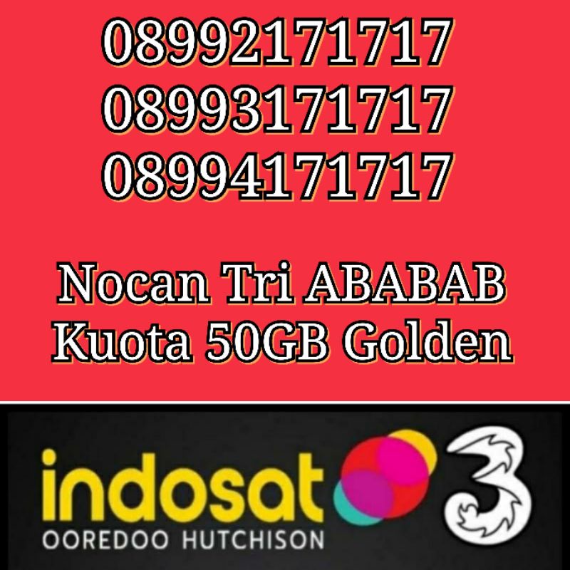 NOCAN Nomor Cantik 11 Digit ABABAB Kartu Perdana 3 Tri Three 4G LTE Kuota 50GBGolden