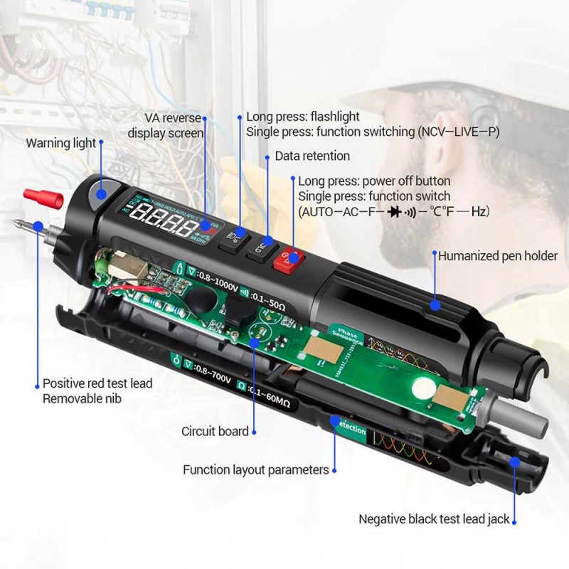 Tespen Digital Multimeter Multitester Voltage AC DC Tester Pen LED A3