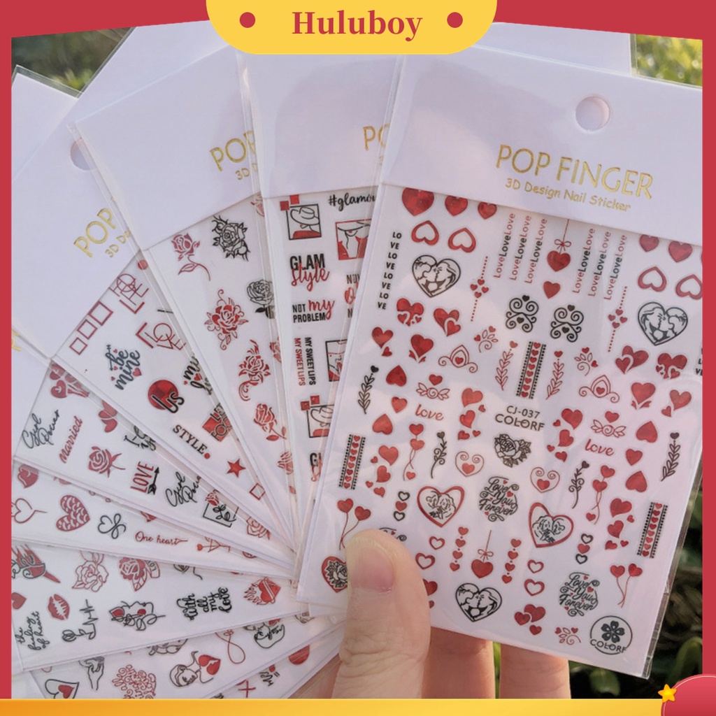 Huluboy Huluboy♡ Stiker Kuku 3D Motif Hati Saturation Valentines Day Untuk Manicure